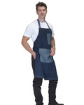 Washed Denim Bib Apron with Contrast Pockets