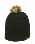 Cable Faux Fur Pom Beanie
