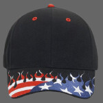OTTO United States Flag Flame Pattern Visor Brushed Cotton Twill Six Panel Low Profile Baseball Cap